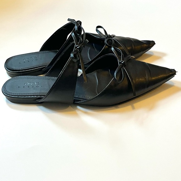 ASOS adorable black faux leather pointed bow slip on flats/mules - Picture 11 of 16